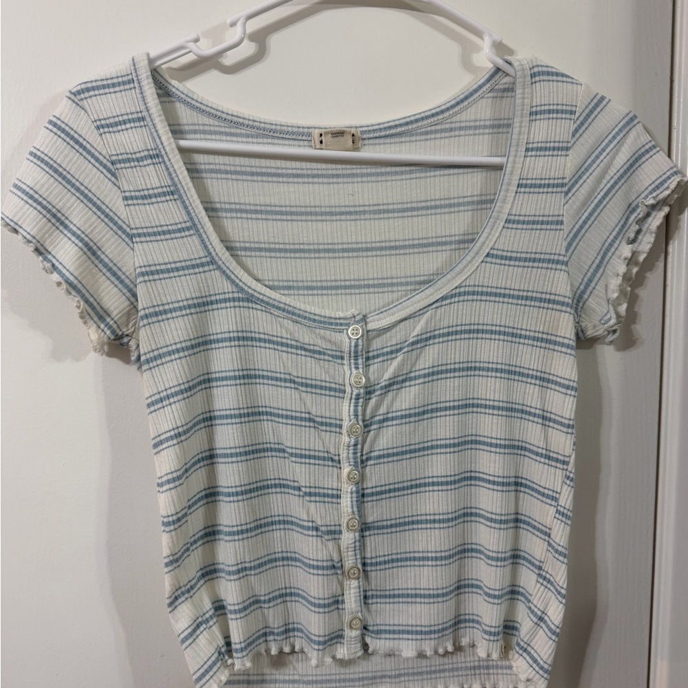 Billabong Blue and White Striped Crop Top